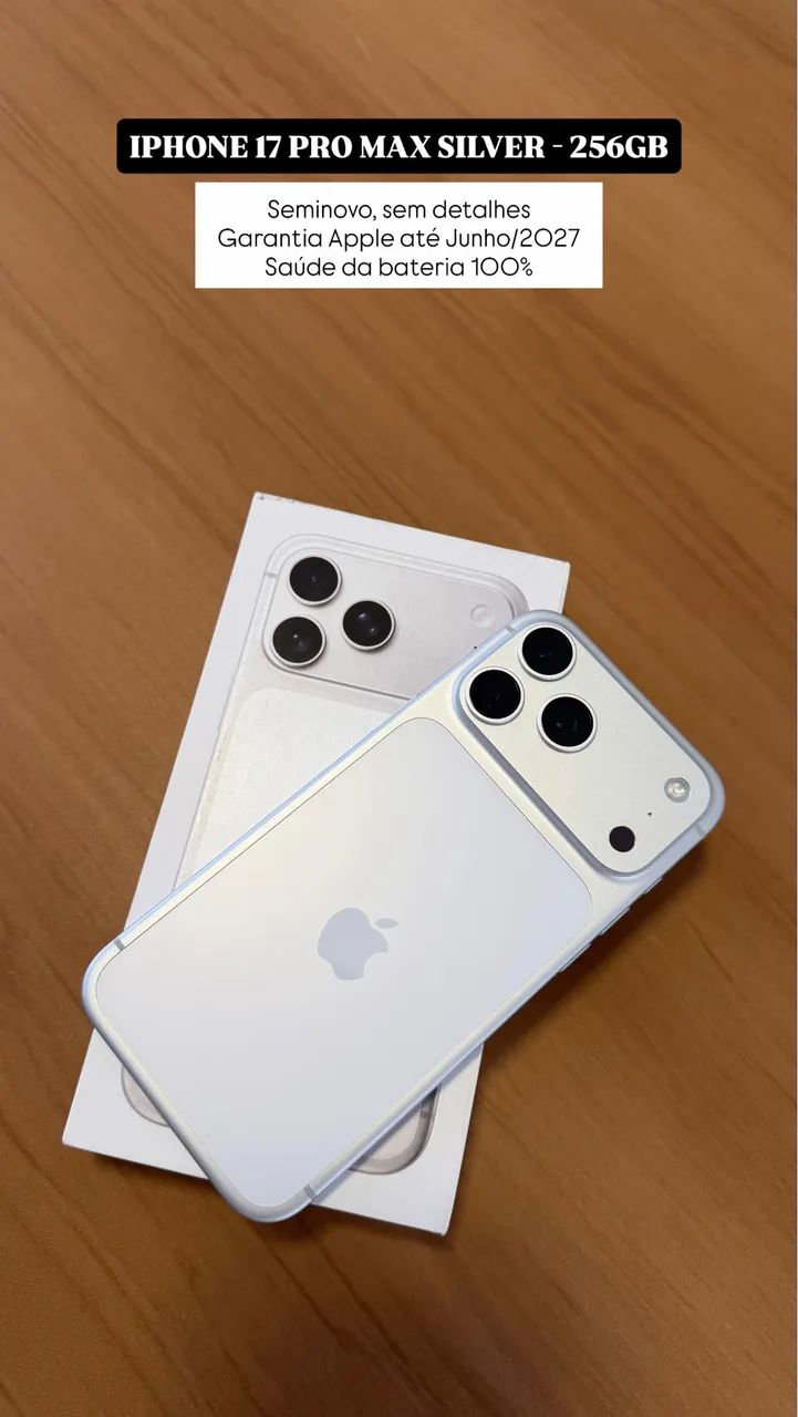 iPhone 17 Pro Max Silver 256GB, Seminovo, com Garantia Apple até