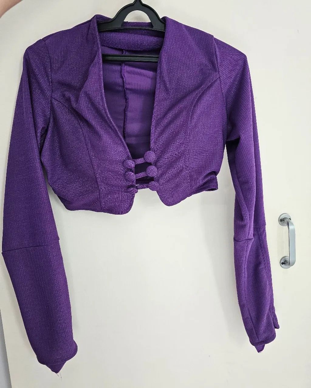 Conjunto Cropped Manga Longa e Short Roxo M - Foto 2