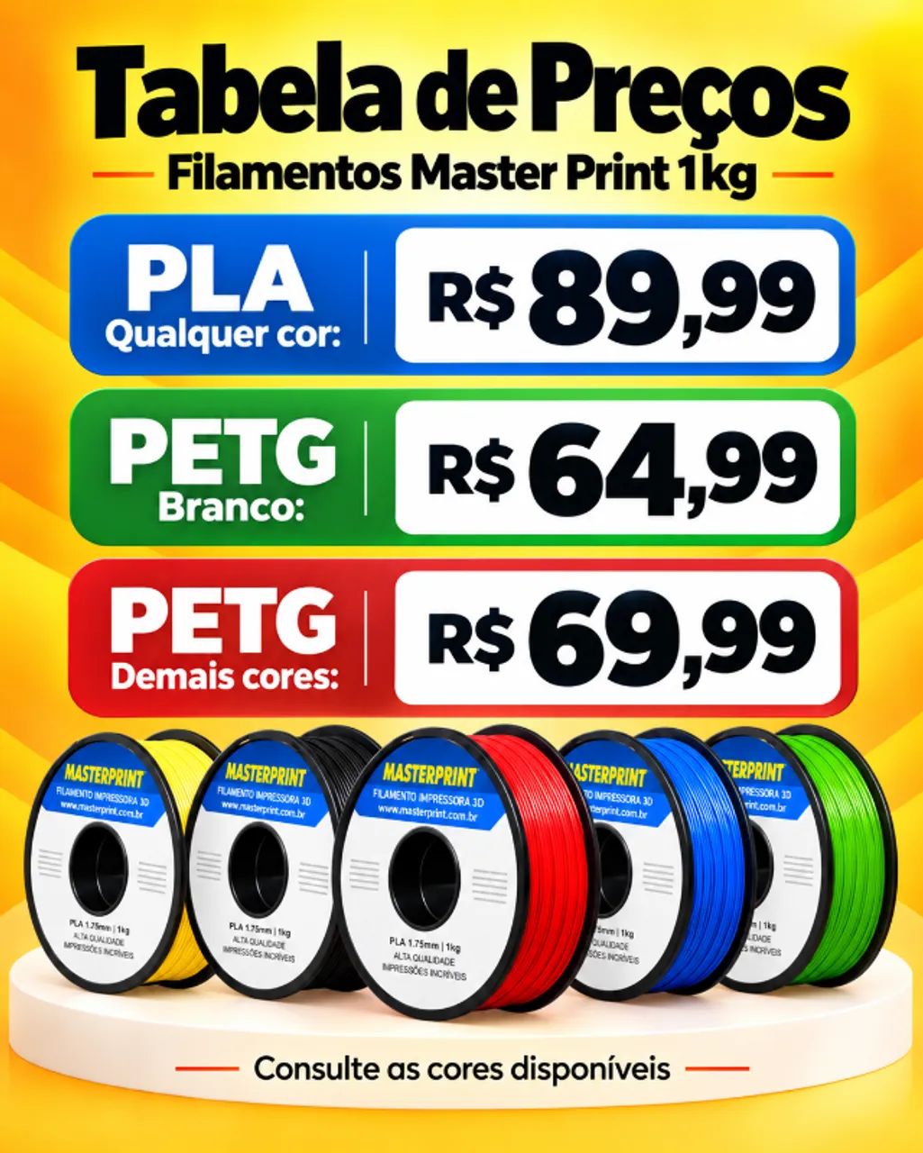Filamento Master Print 1kg PLA e PETG para Impressora 3D - Várias Cores - Foto 2