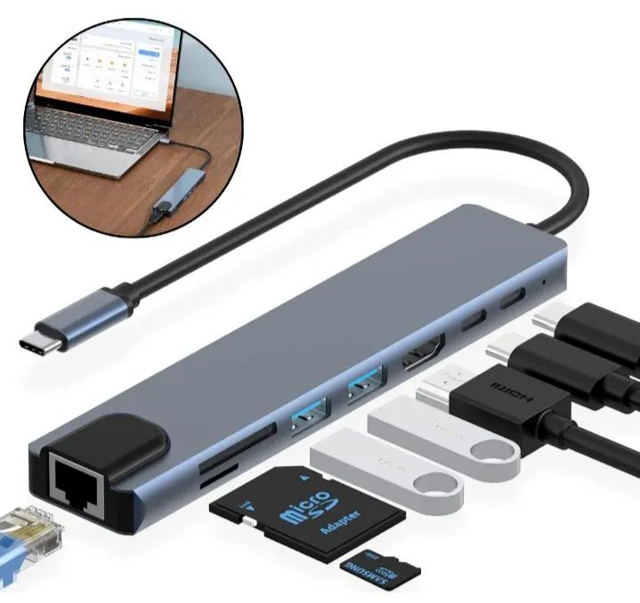 Adaptador tipo C Hub USB 3.0 8 em 1 