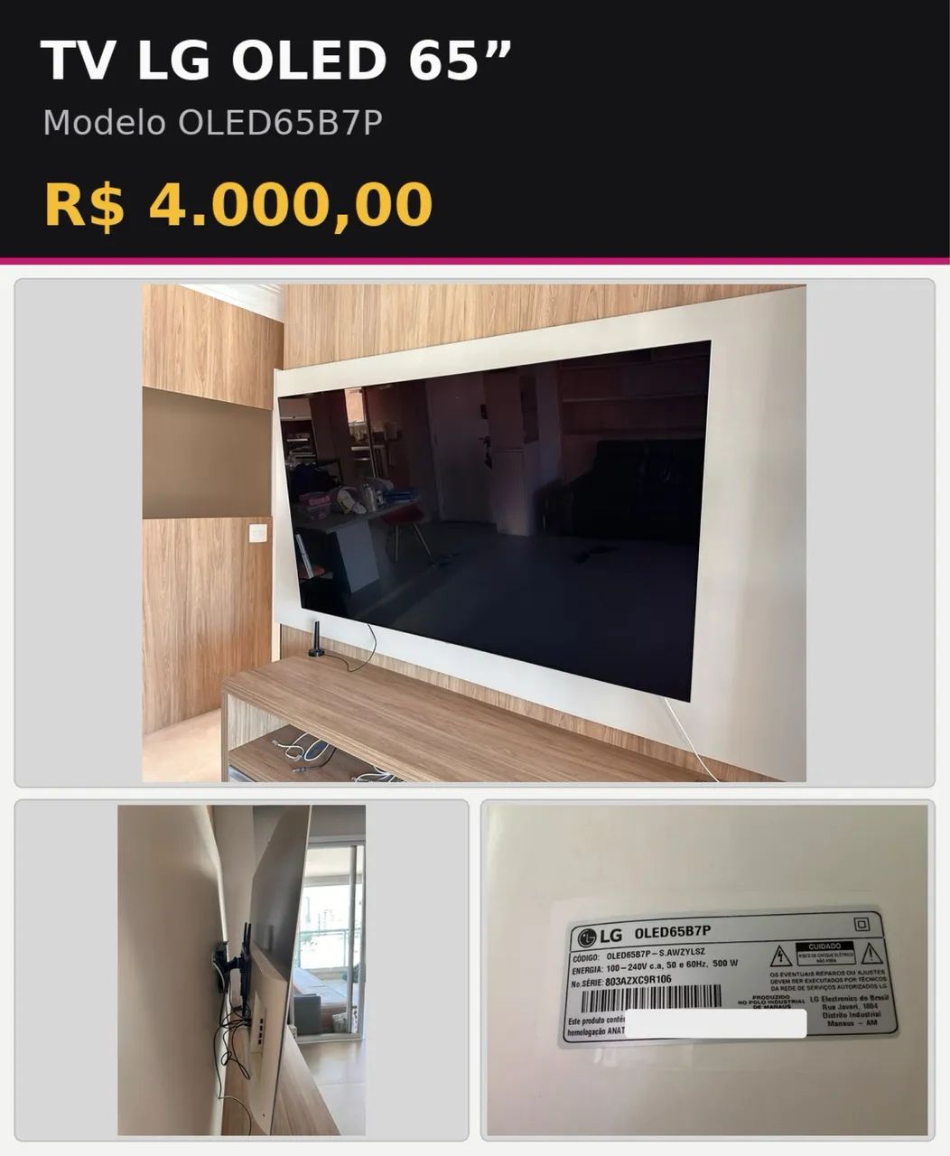 TV OLED LG 65 polegadas - em ótimo estado