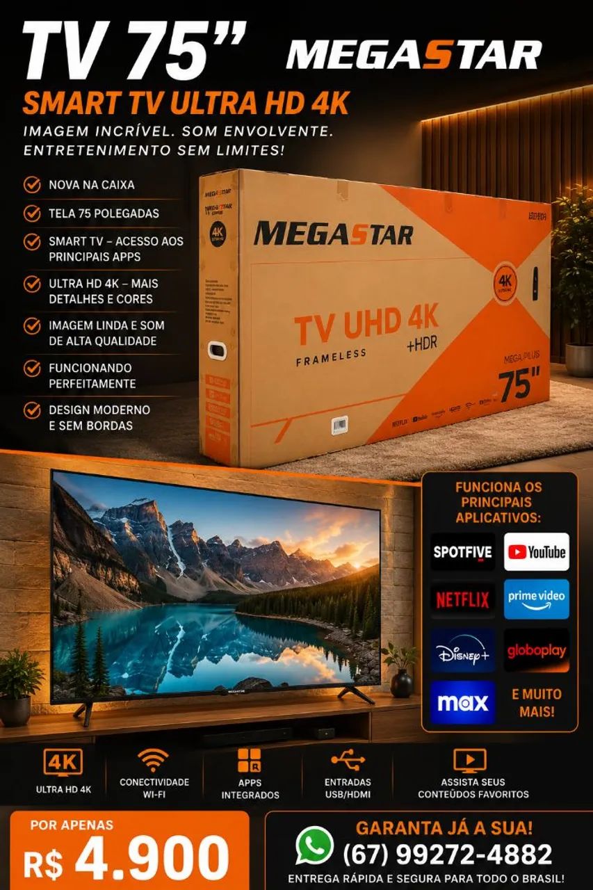 TV 75 Polegadas Nova.