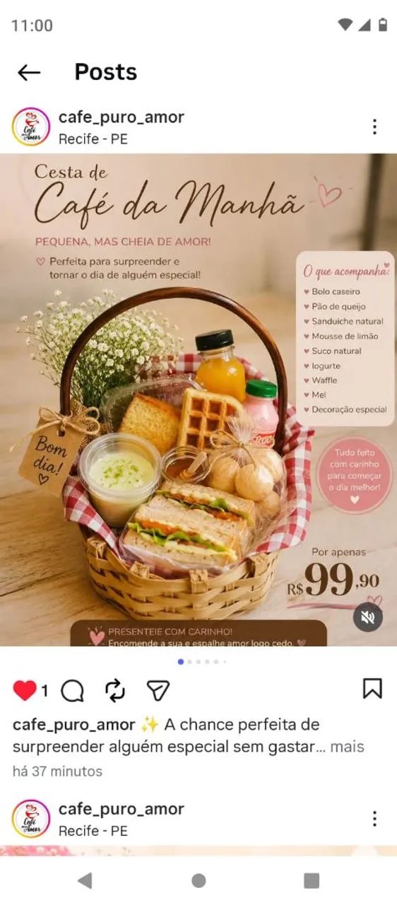 ? Cesta de Café da Manhã Personalizada - R$ 99,90 ?