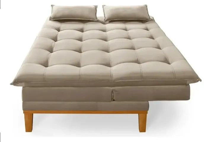 Sofá Cama Casal Reclinável Bege + Almofadas - Moderno e Muito Confortável - Foto 2