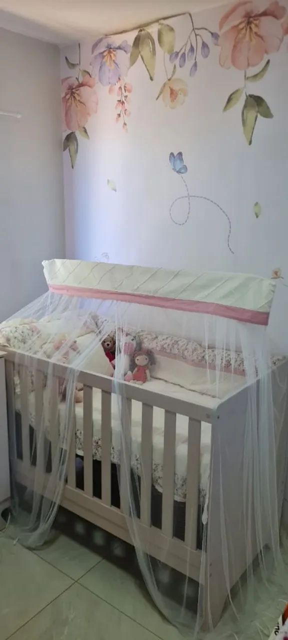  Lindo Berço rose+kit berço+colchão novo+cadeira de descanso+Almofada de amamentacao  - Foto 2