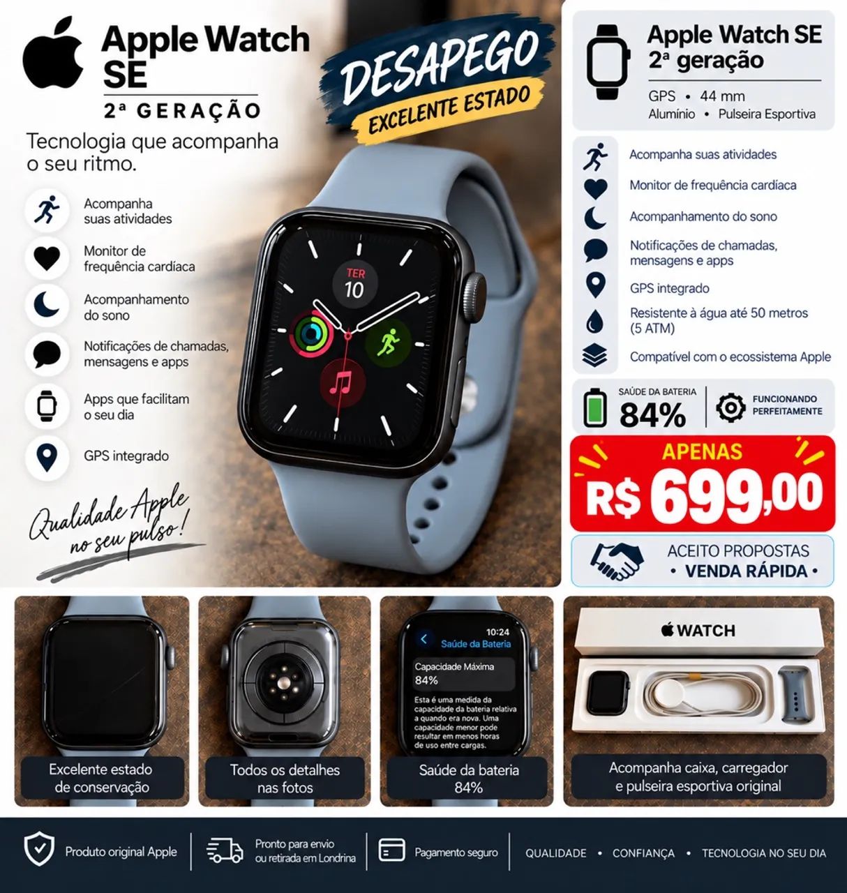 Apple Watch SE 2ª Geração 44mm GPS
