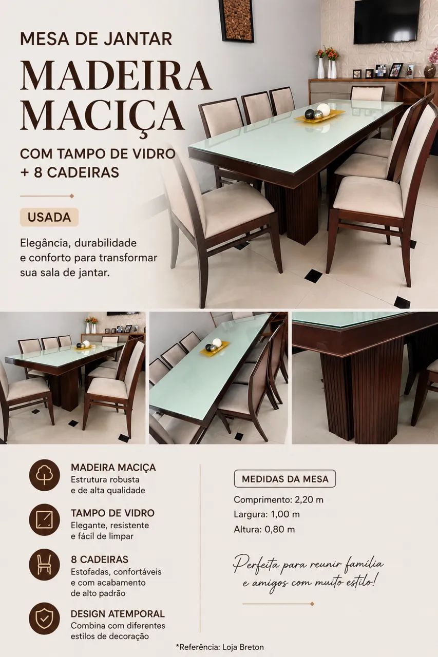 Mesa de jantar com 8 cadeiras 