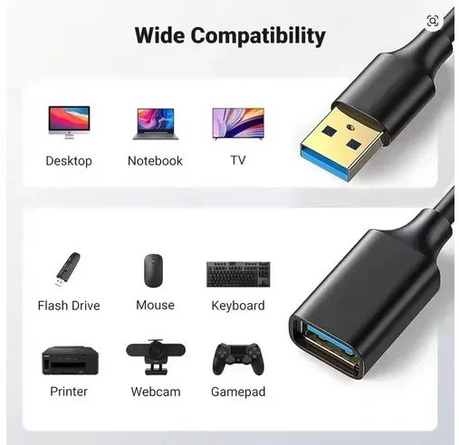 Cabo Extensor USB 3.0 2.0, Fio de Transferência Rápida de Dados, /1.5m  - Foto 4