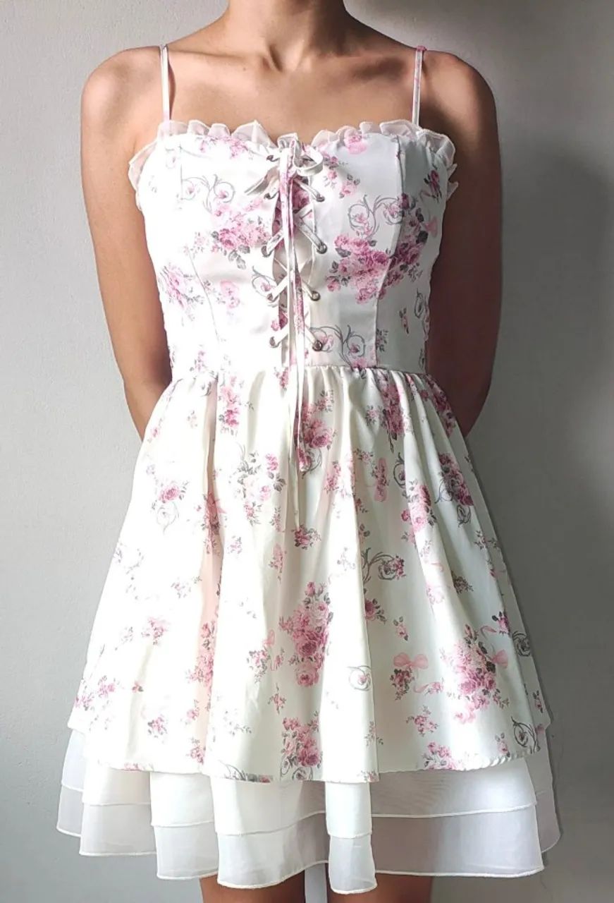 Vestido Floral Branco e Rosa *USADO*