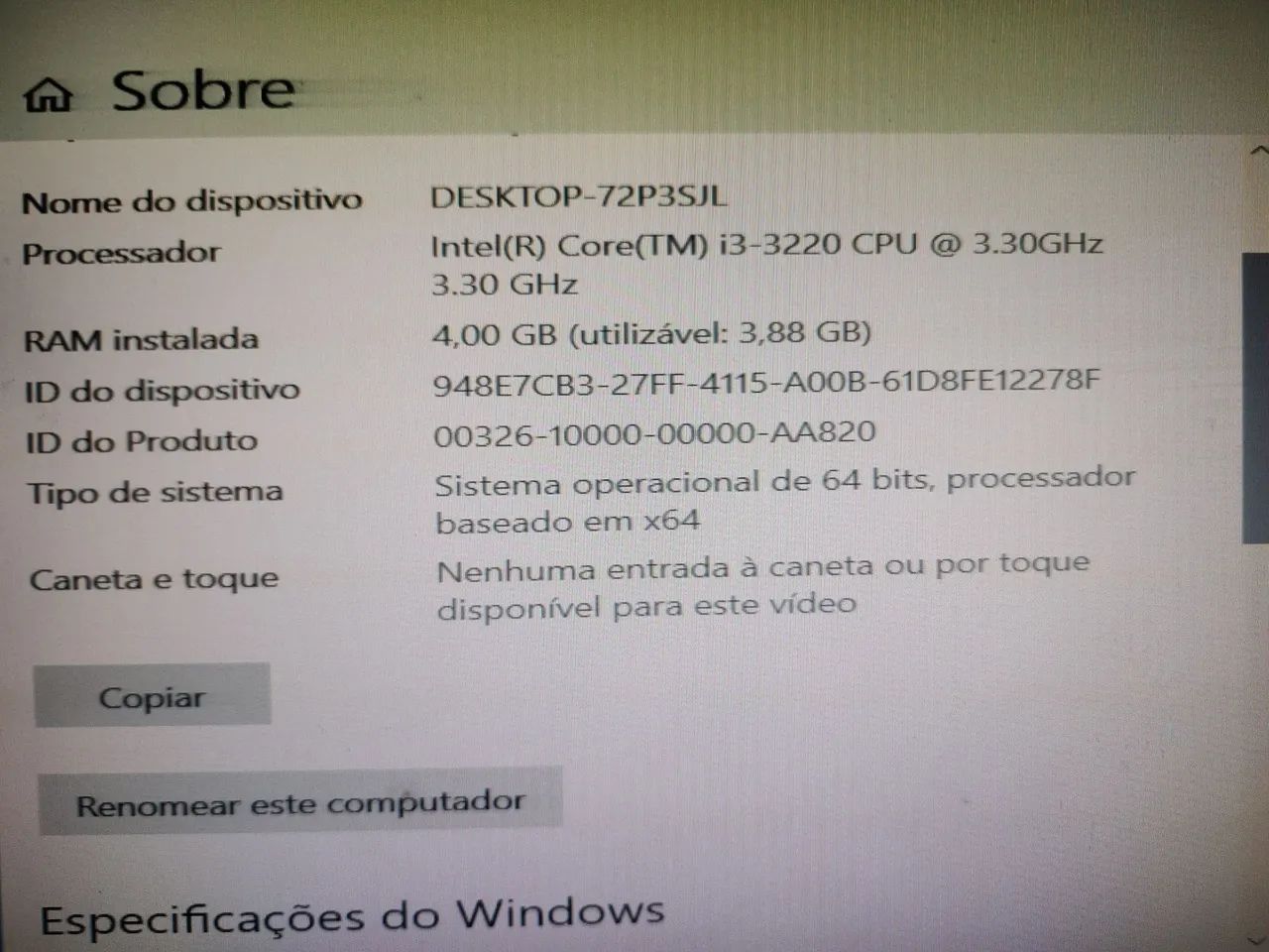 COMPUTADOR i3 - 3a Gen 4GB RAM