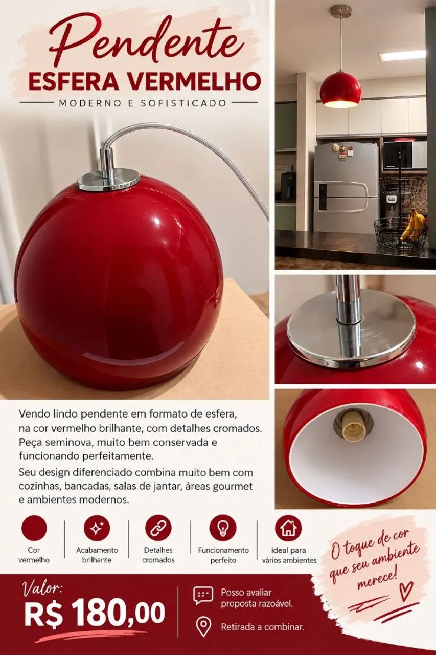 Pendente esfera vermelha 