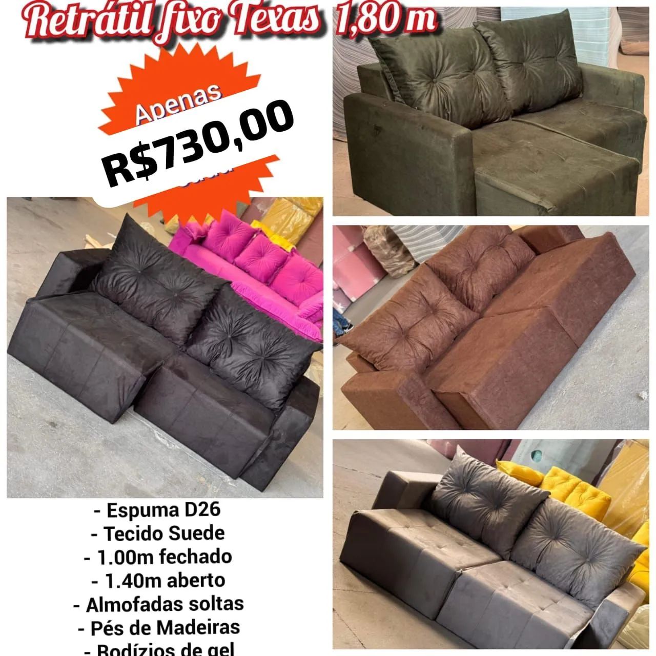 Sofá retrátil Texas 1,80m