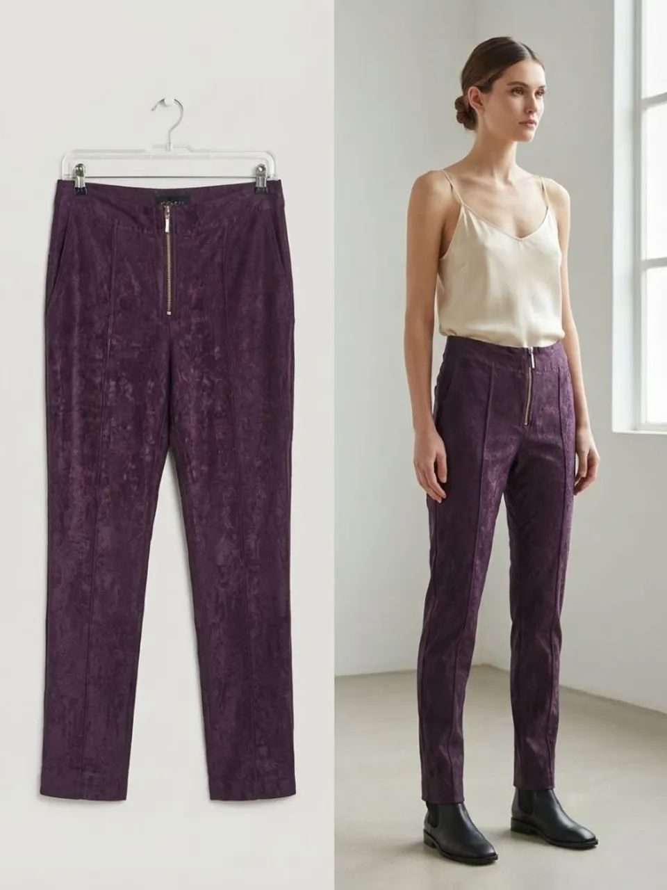 Calça Alcaçuz Alfaiataria Marsala Roxo Escuro Texturizada