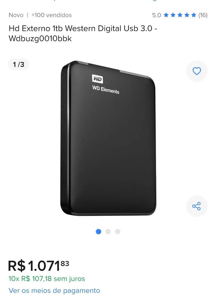 HD Externo WD Elementos 1TB - Foto 5
