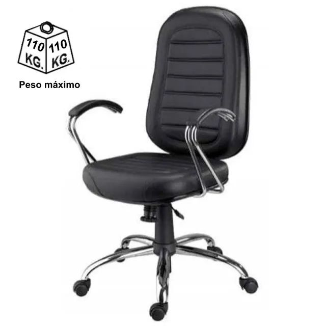 Cadeira Presidente Baixa Preta Base e Braços Cromados Conforto Ergonômica Modelo 30104 - Foto 3
