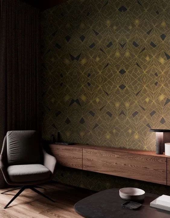 Interponte Wallpaper 45cm x 5m Decorative PVC HD69996 - Black and Gold Triangle