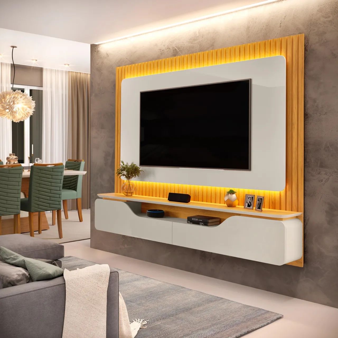 Painel Home suspenso com led e Ripado pronta entrega 