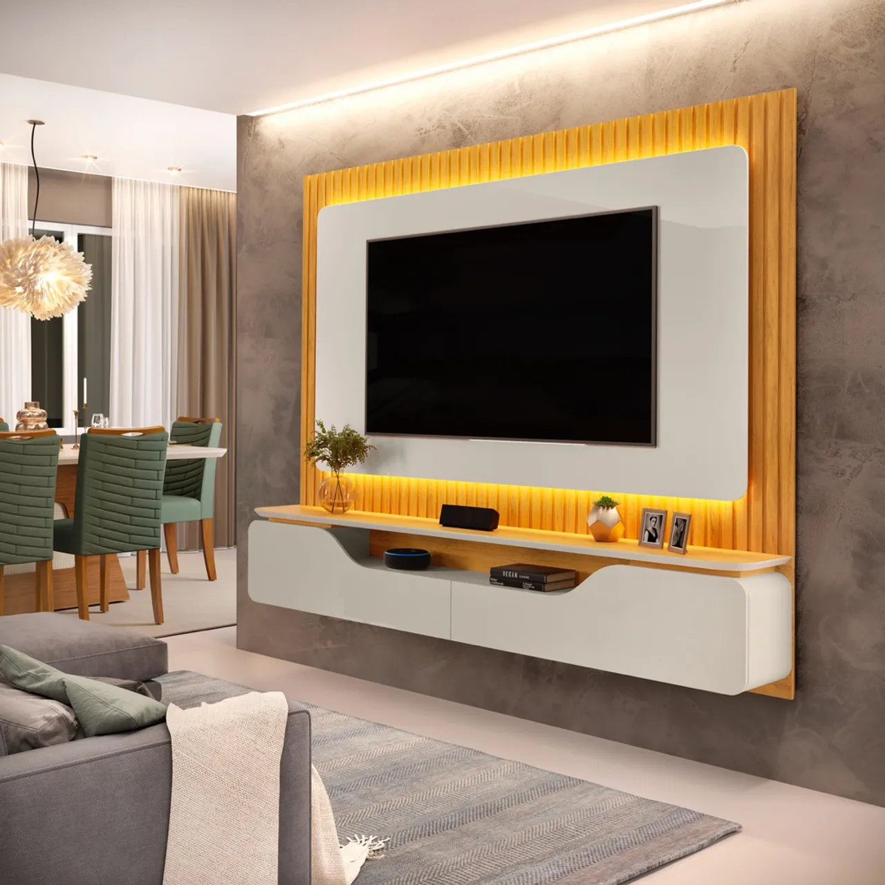 Painel Home suspenso com led e Ripado pronta entrega