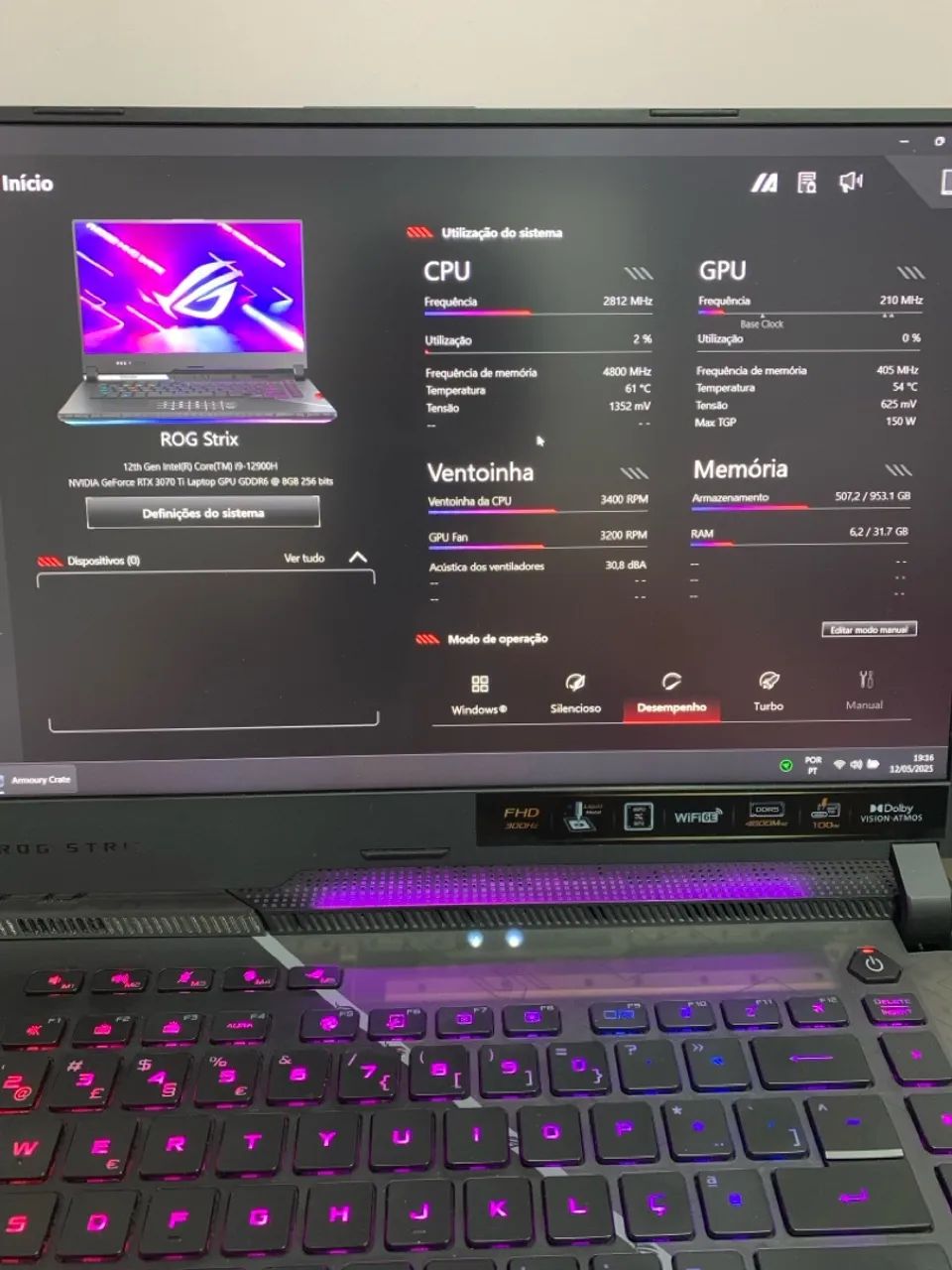 Notebook Gamer Asus Rog Strix Scar i9 e RTX 3070ti - Foto 3