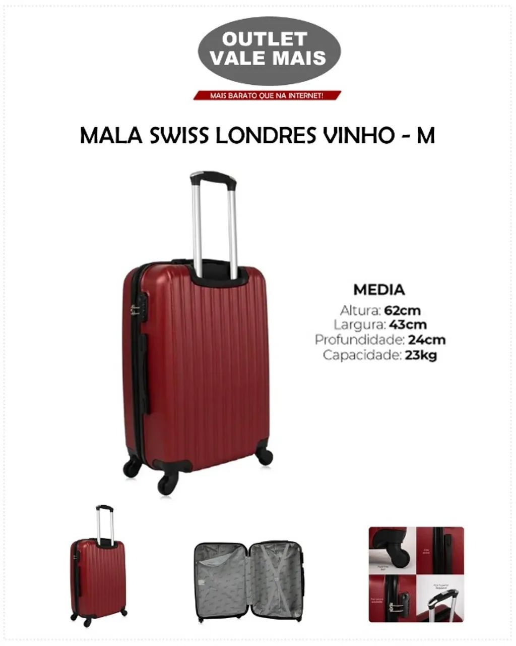 Mala Swiss Londres Vinho 'M' - PRODUTO NOVO! - Foto 2