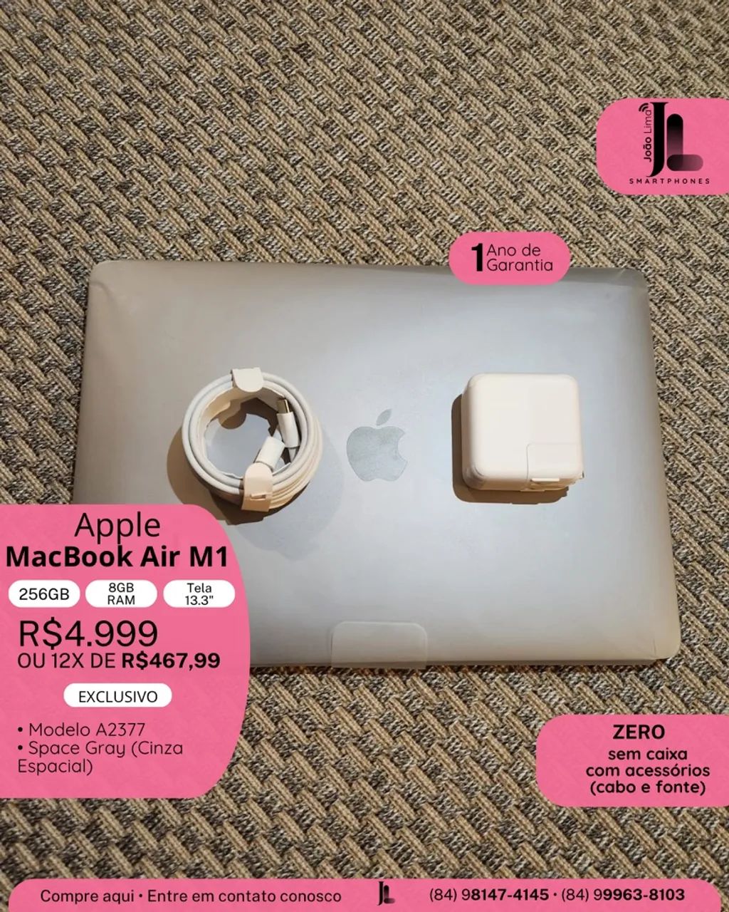 MACBOOK AIR M1, 256GB, 8GB RAM, TELA 13.3?, SEM CAIXA, LACRADO, EXCLUSIVO!