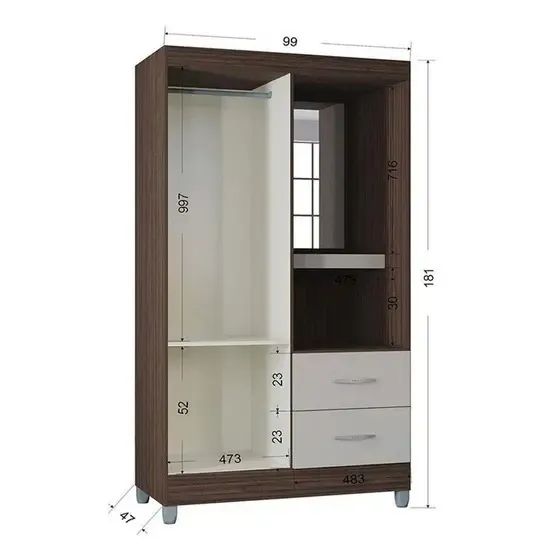 Guarda Roupa 2 Portas 2 Gavetas Novo - Foto 2