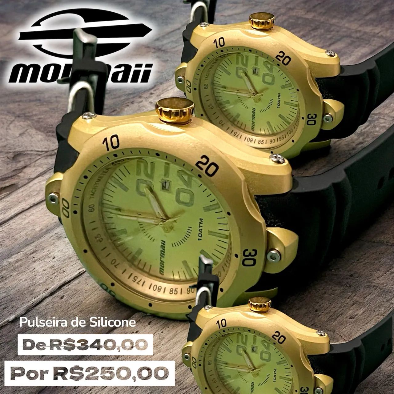 Relógio Masculino Mormaii Dourado Pulseira de Silicone 