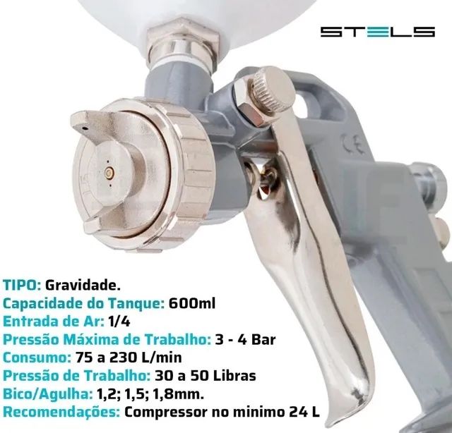 Pistola Pintura Gravidade 600ml+3 Bicos 1.2/1.5/1.8 - Foto 3