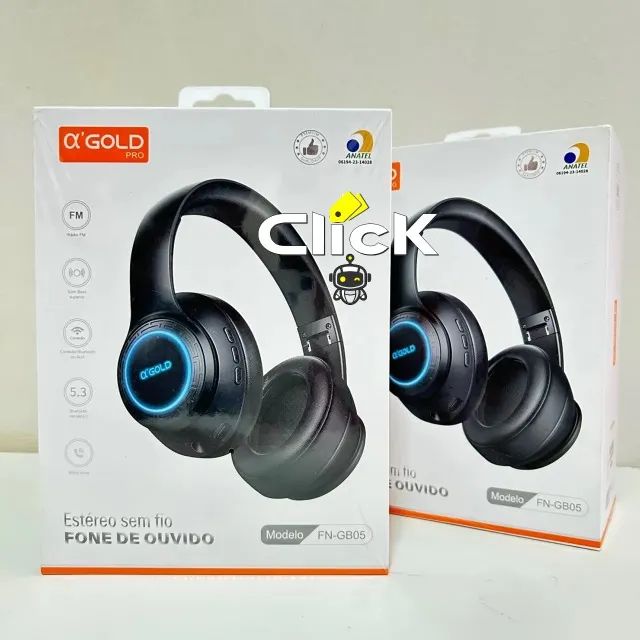 Fone de Ouvido Headphone LED sem fio FN-GB05 A'gold Bluetooth 5.3