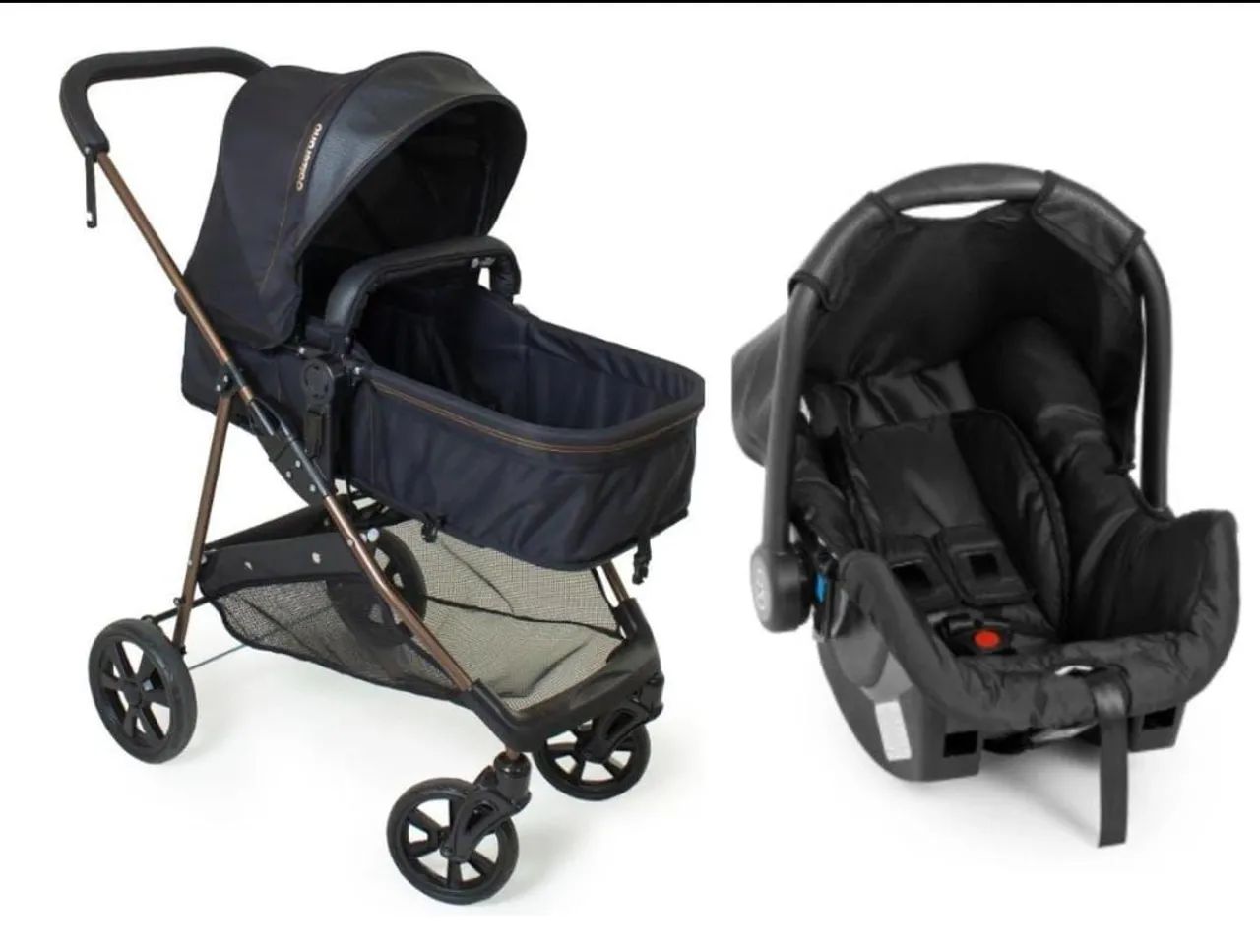 Carrinho de Bebê e Cadeirinha para Bebê - Pretos