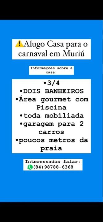 Alugo casa para o Carnaval em Muriú 