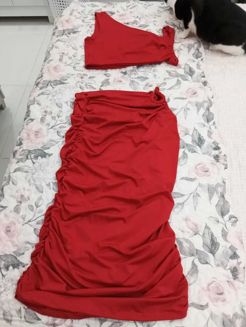 Conjunto de saia e top vermelho