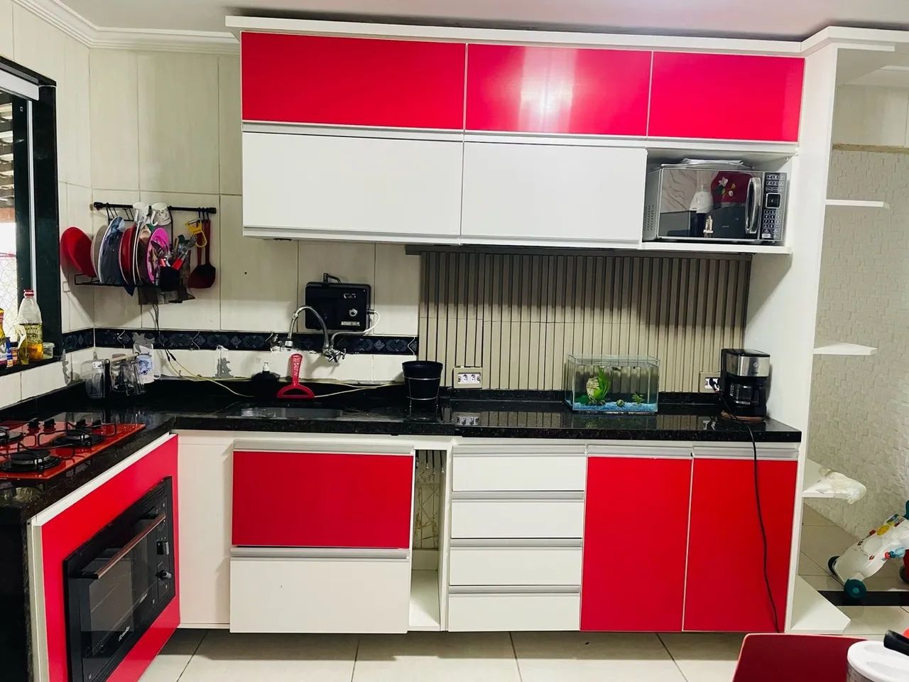 Armário de Cozinha Planejado Vermelho e Branco Mdf - Foto 4