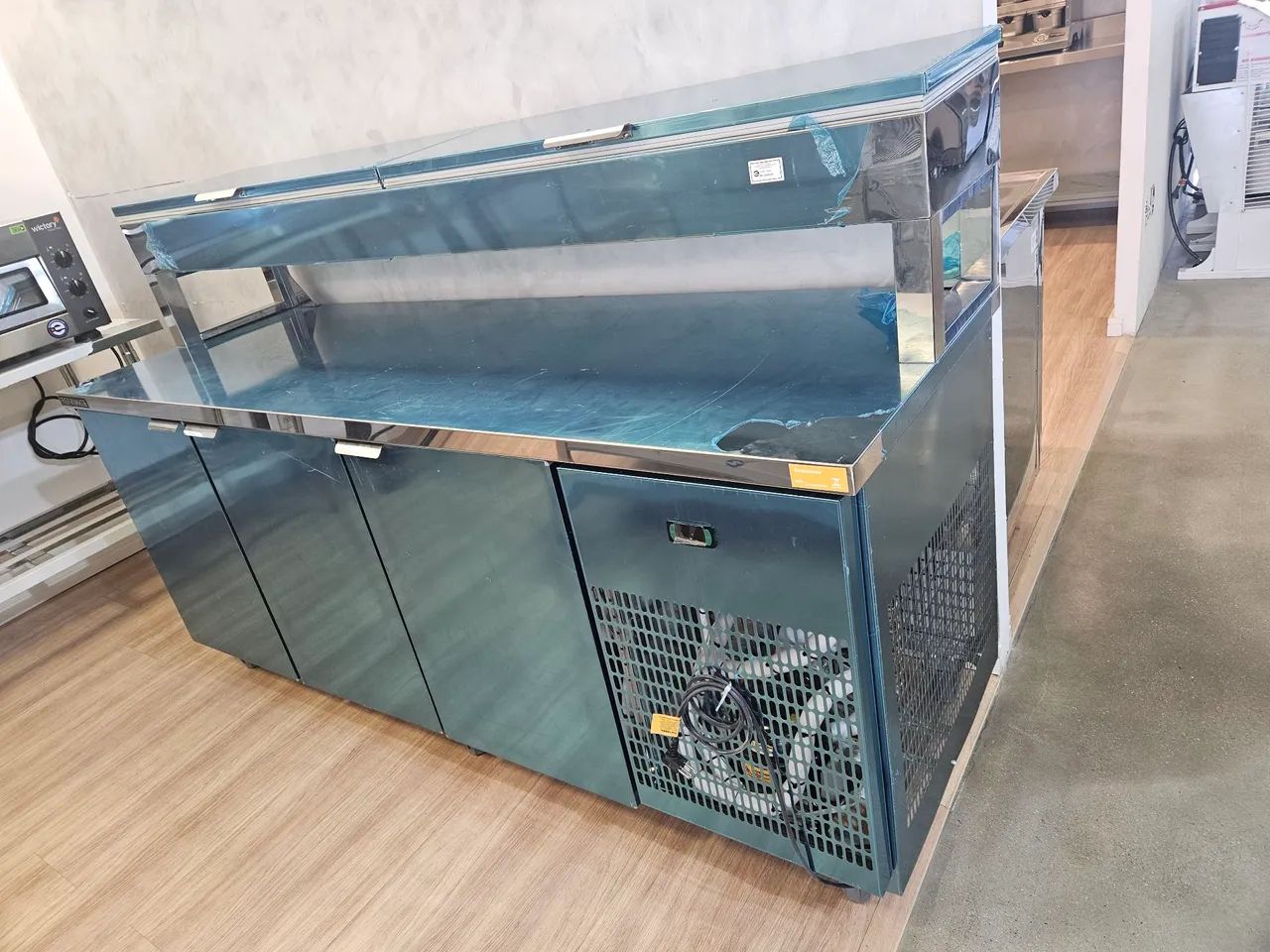 bancada de preparo refrigerada 2m de inox com condimentador nova