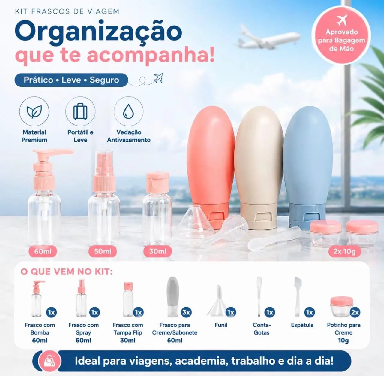 Kit Frascos para Viagem Completo com Necessaire Transparente - Foto 2