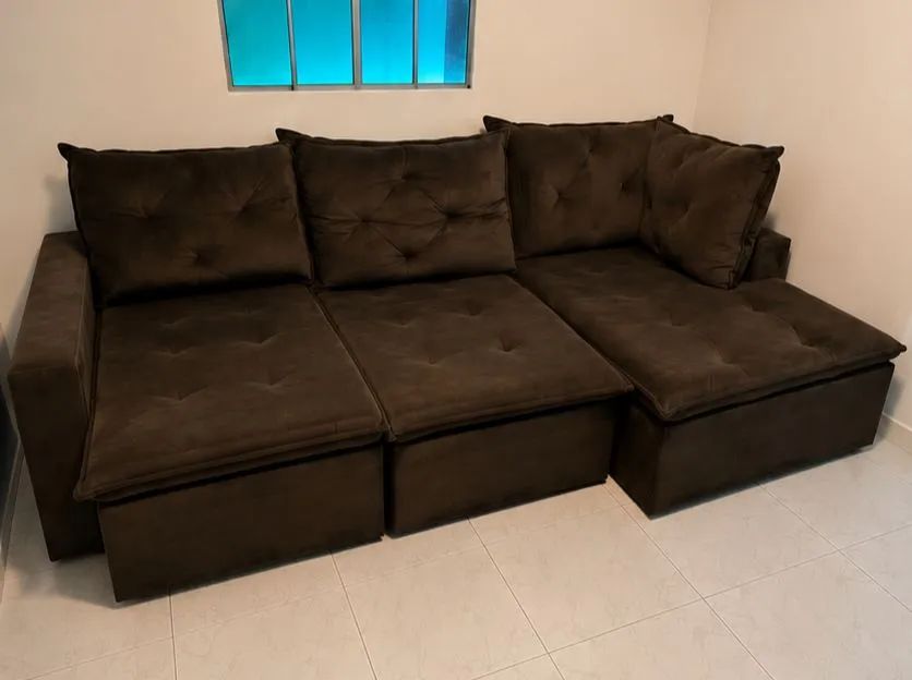 Sofá Marrom Suede 2,98m - Foto 2
