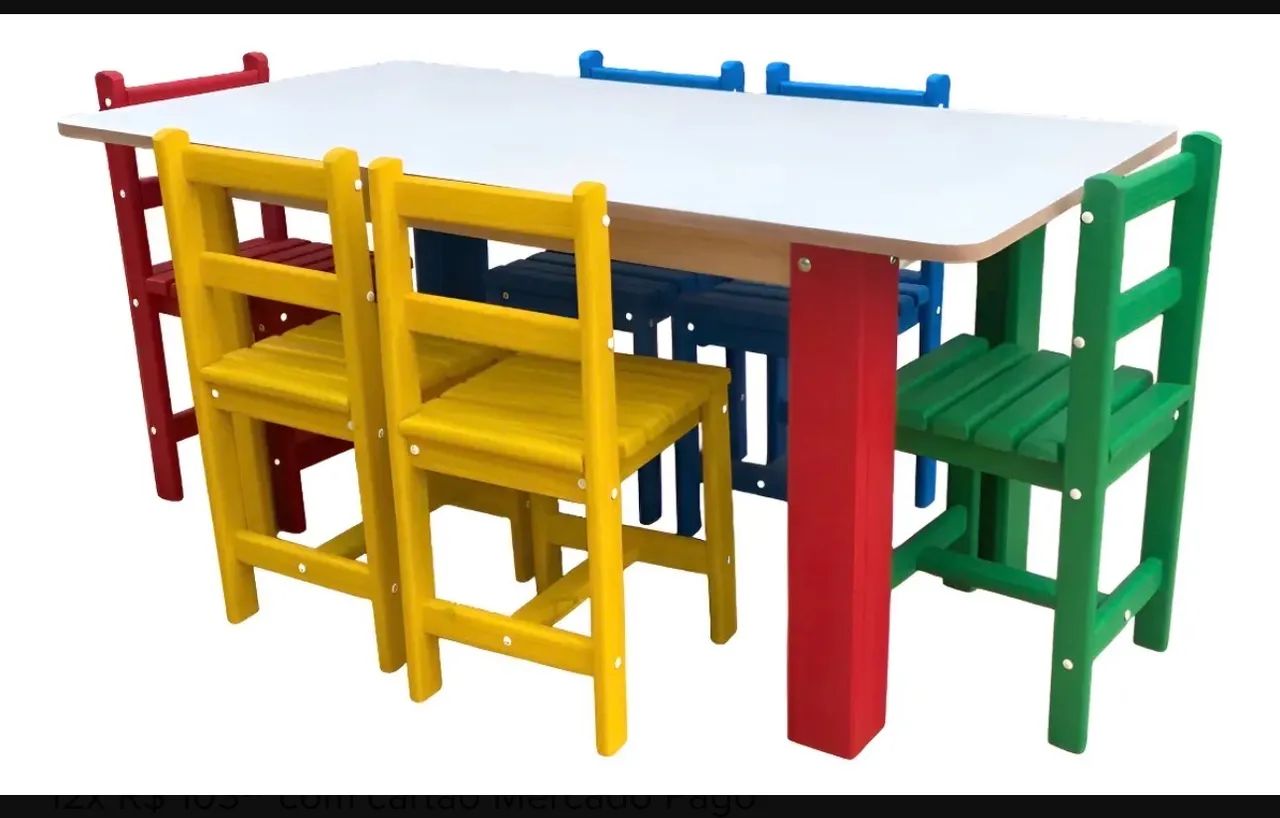 Conjunto mesa infantil de madeira com 6 cadeiras - Foto 2