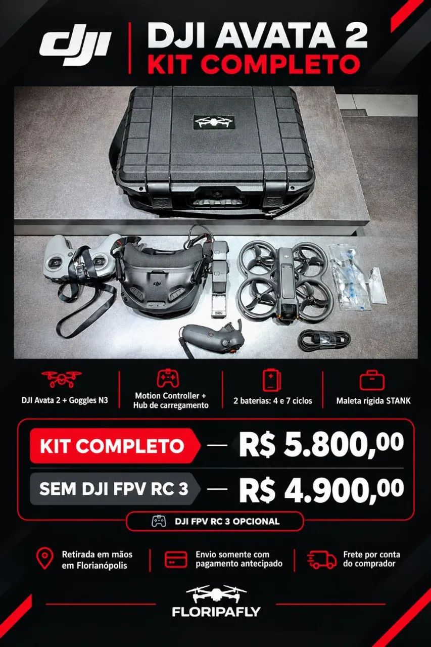 DJI Avata 2, GogglesN3,  Motion Controller, Hub, 2 Baterias, FPV RC 3, Maleta Stank rígida