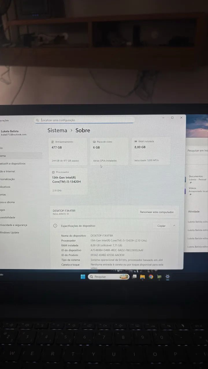 Notebook Acer Nitro v15