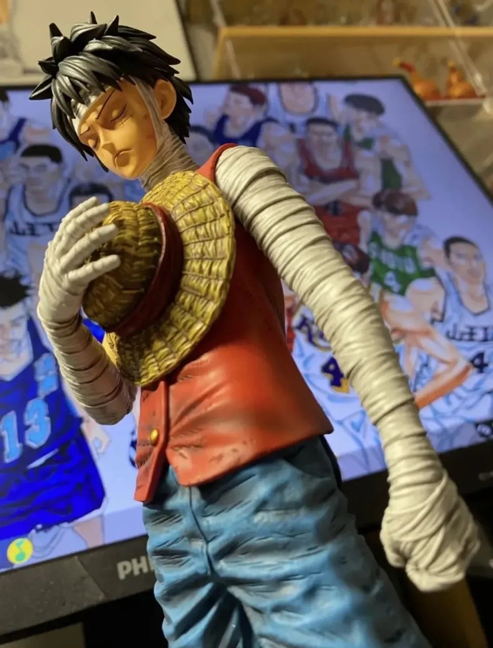 Boneco Luffy Chapéu de palha One Piece Miniatura 28cm - Foto 5