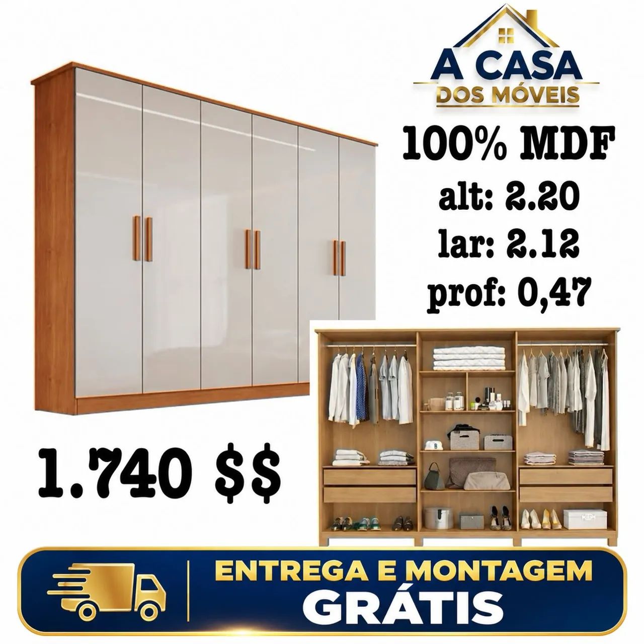 Guarda roupa 100a% MDF 2.12m 