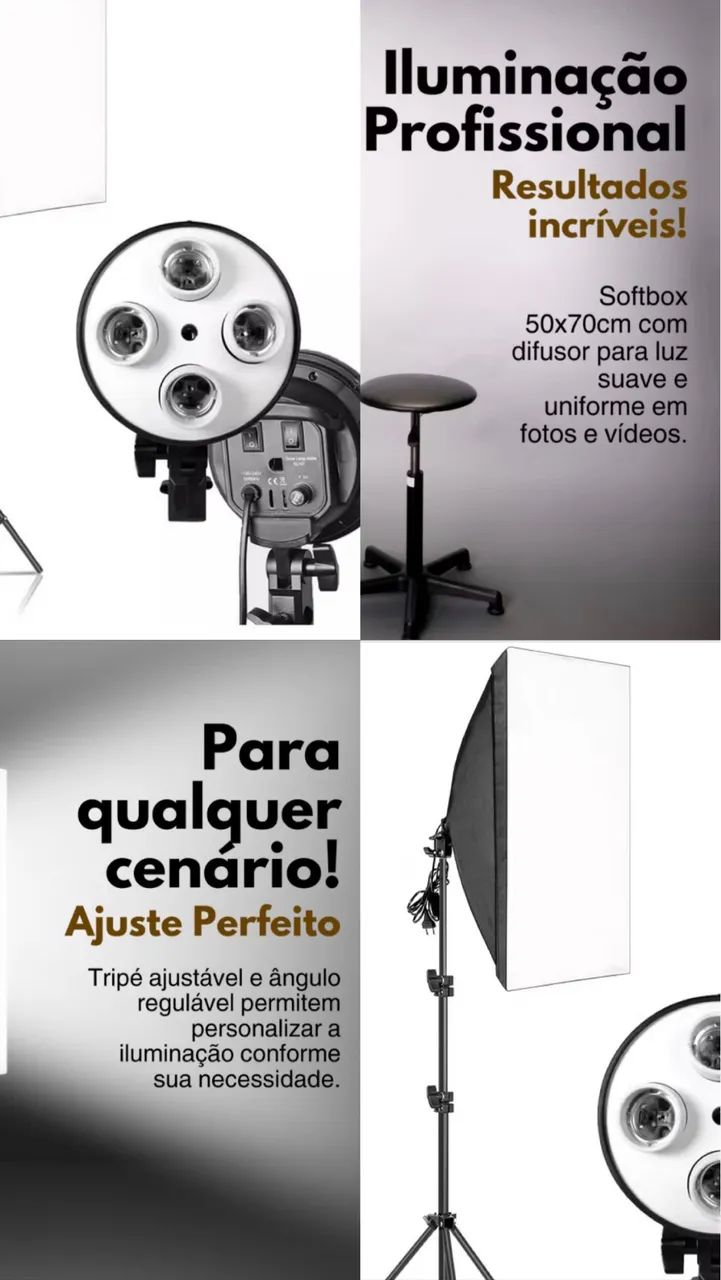 Kit Soft box soquete e27 quádruplo 50x70 +tripe 2M