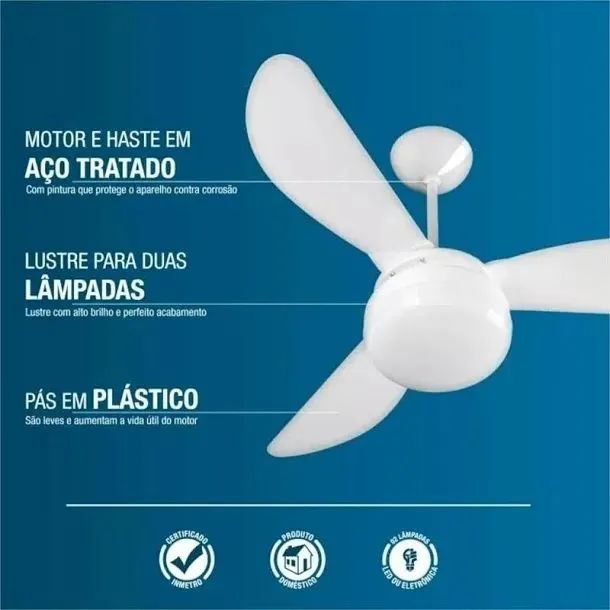 Ventilador de teto ventisol branco sem controle remoto 3 pós 110 v