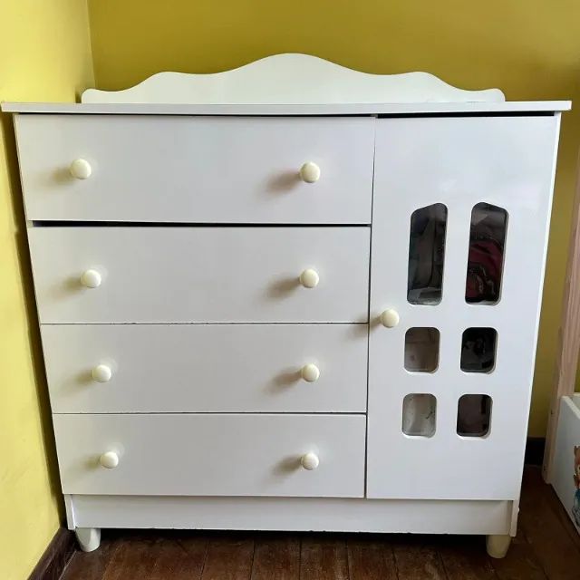 Cômoda Trocador Bebê Com 4 Gavetas Branco Carolina Baby