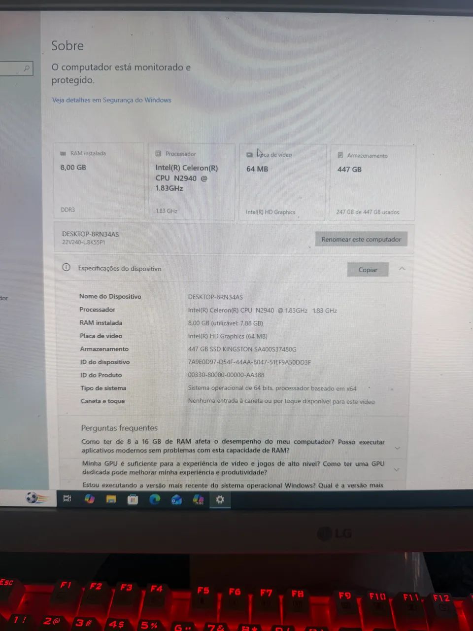 Computador All in One LG 22? SSD 480GB 8GB RAM - Foto 3