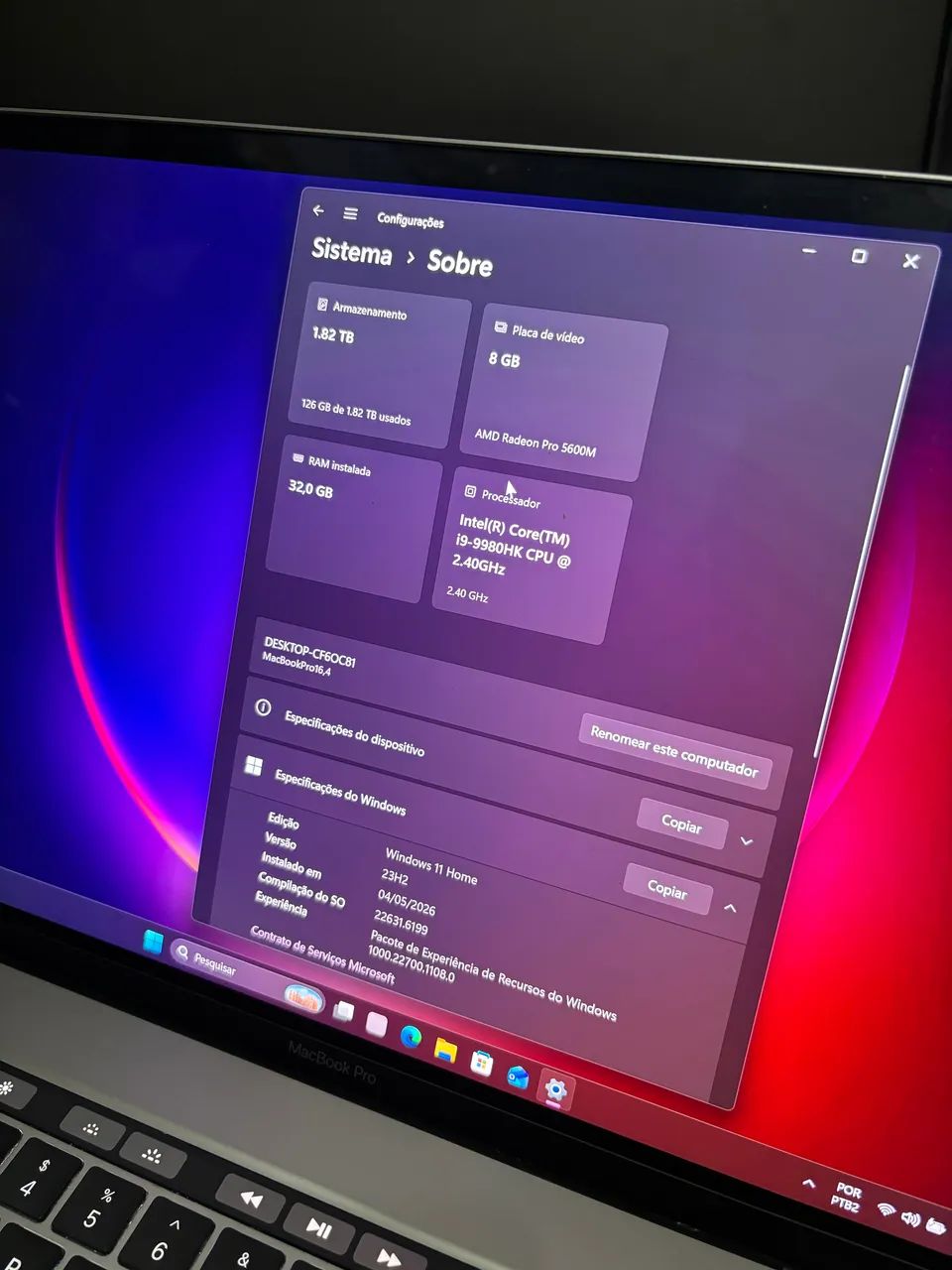 Macbook Pro 16 A2141 8C 40GB (32 ram 8 GPU) 2Tb SSD Radeon Pro 5600M (config máxima) - Foto 3