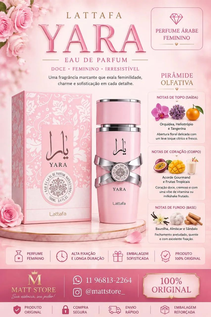 Perfume Yara Rosa Lattafa 100ml Eau de Parfum