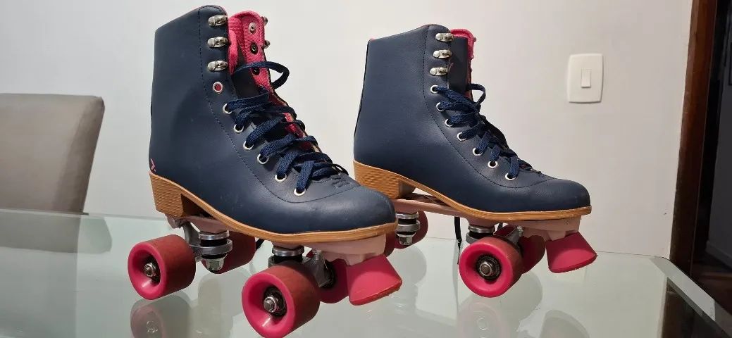 Patins Quad Oxer Retro 4 Rodas Numero 37 - Azul e Rosa - Foto 4