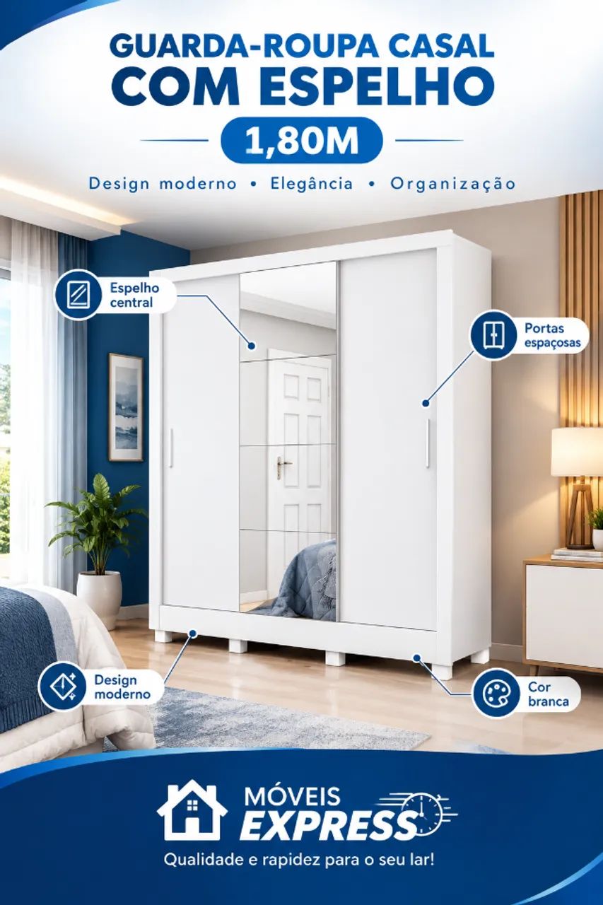 Guarda-Roupa Casal com Espelho 1,80M