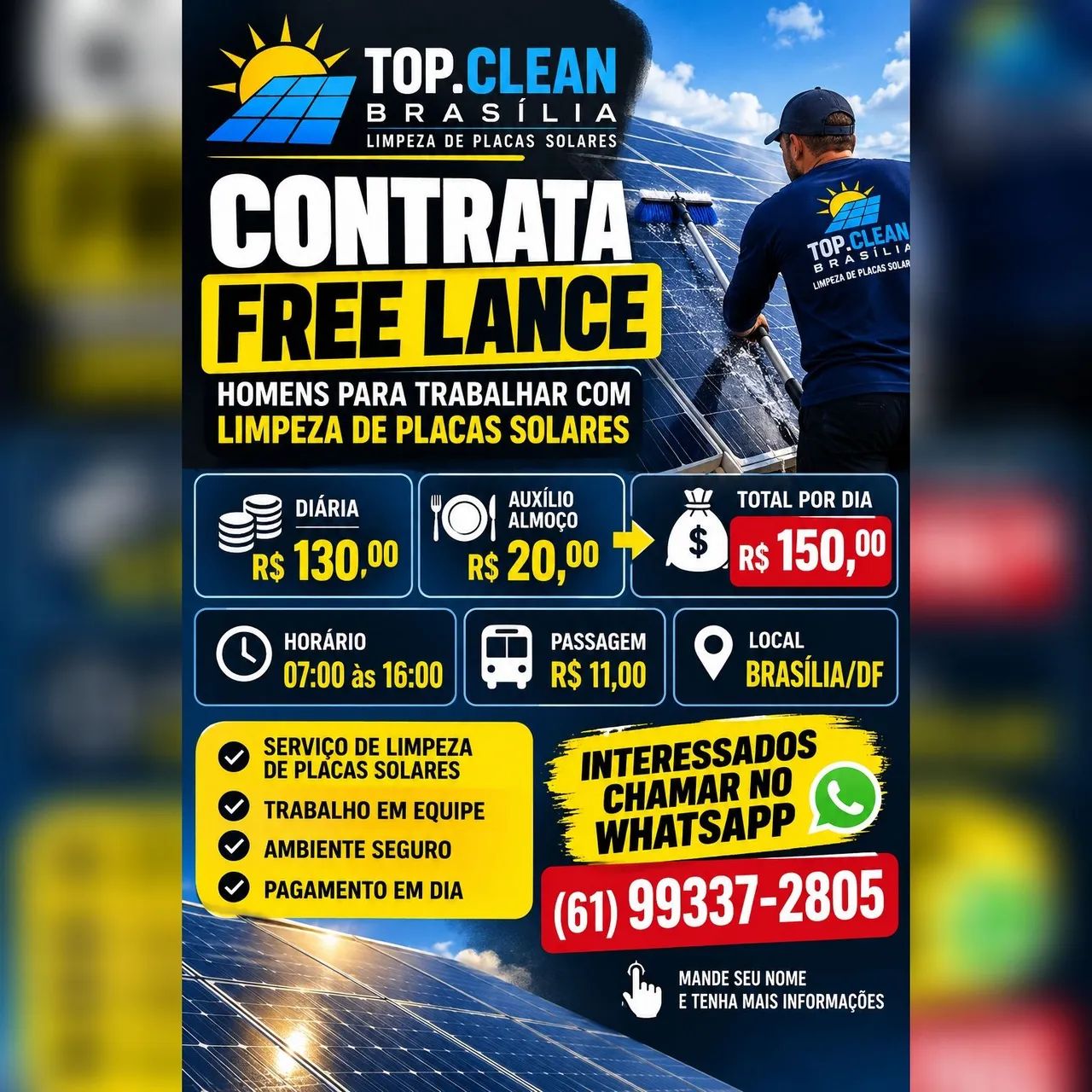 FREE LANCE, LAVAR PLACAS SOLAR.
